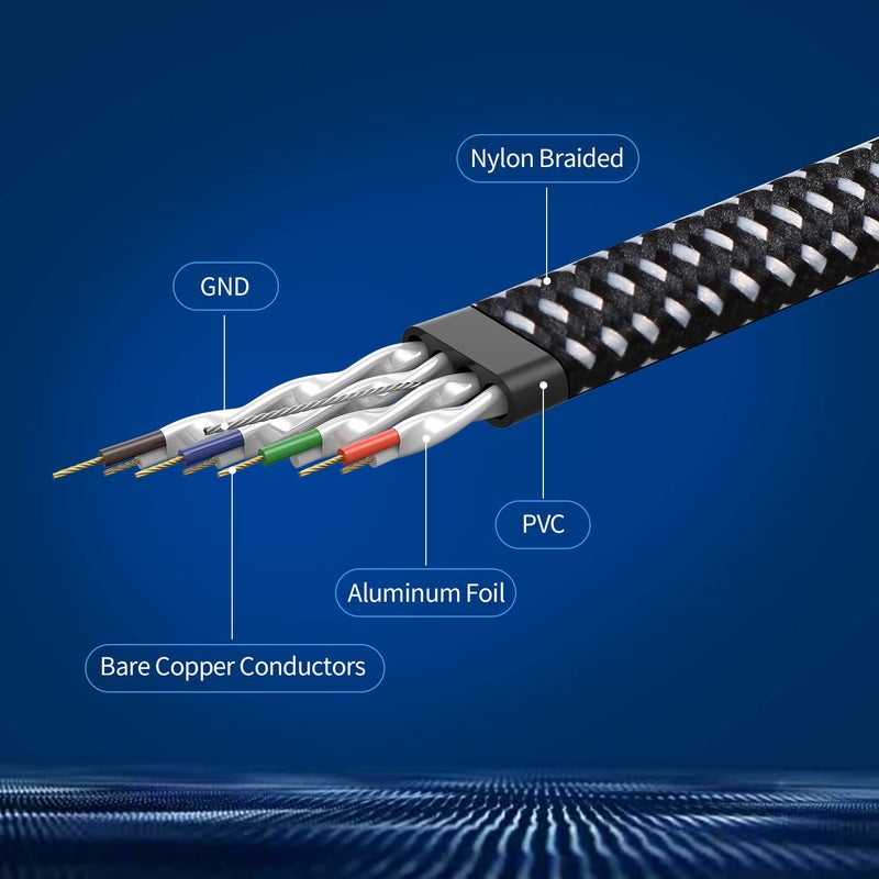 DanYee Cat 8 Ethernet Cable, Nylon Braided 26ft CAT8 High Speed Professional Gold Plated Plug STP Wires CAT 8 RJ45 Ethernet Cable 3ft 10ft 16ft 26ft 33ft 50ft 66ft 100ft(Black 26ft) - Image 2